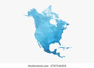 North America Map - Modern low poly geometric vector design in cool blue gradient tones, clean polygon style with minimal digital aesthetic, ideal for tech, business and presentation use.