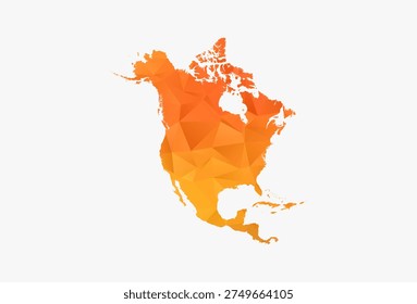 North America Map - Modern low poly geometric design in vibrant orange gradient tones, clean polygon style with minimal digital aesthetic, ideal for business.