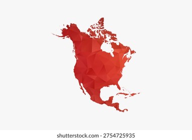 North America Map - Modern low poly geometric design in vibrant red gradient tones, clean polygon style with minimal digital aesthetic, ideal for business, data visualization and presentation use.