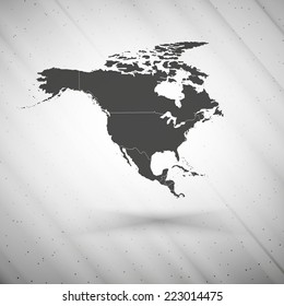 North america map on gray background, grunge texture vector illustration.