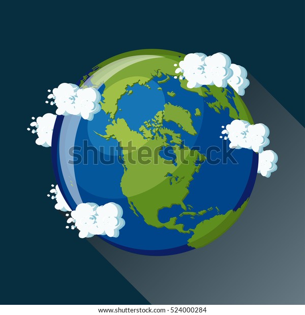 地球上の北アメリカの地図 宇宙から見る 北米の地球儀のアイコン 青い海 緑の大陸 雲を持つ地球の地図 カートーンスタイルのフラットベクターイラスト のベクター画像素材 ロイヤリティフリー