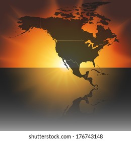 north america map on the sunset background vector