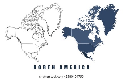 North America map regions border outline vector set