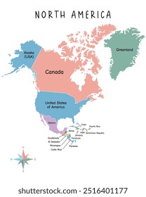 North America Map with States, Cities, and Province Infographic - Vector File