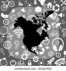 North America map vector icon - matte glass button on background consisting of different icons