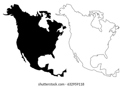 North America map vector illustration, scribble sketch North America