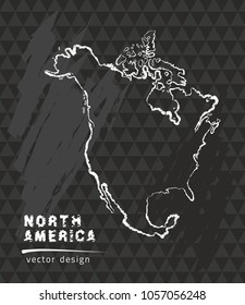 North America map, vector pen drawing on black background
