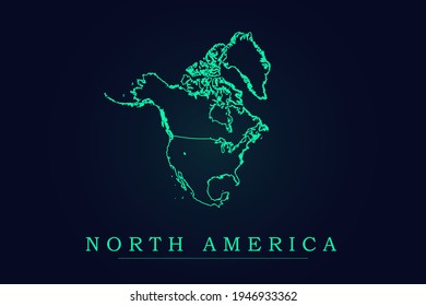 North America Map - World Map International vector template with thin green outline or outline graphic sketch style and Green color isolated on dark background - Vector illustration eps 10