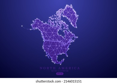 North America Map - World Map International vector template with purple mash line, point scales, and polygon style isolated on purple technology background - Vector illustration eps 10