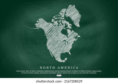 North America Map - World Map International vector template with white outline graphic sketch and old school style  isolated on Green Chalkboard background - Vector illustration eps 10