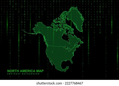 North America Map - World Map International vector template with Matrix green binary computer code background including light for design, website, hacker concept - Vector illustration eps 10