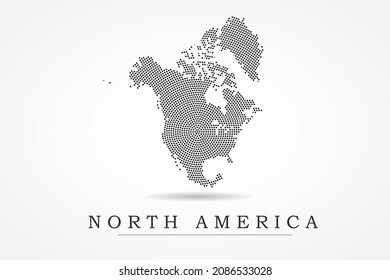 North America Map - World map vector template with Black dots, grid, grunge, halftone style isolated on white background for education, infographic, design, website - Vector illustration eps 10