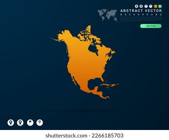 North America map of Yellow and orange gradient on dark background vector.