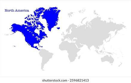 North America map-06, Map of North America, highlighted on the world map, North America on the world map, Satellite view, North America's location on the globe.