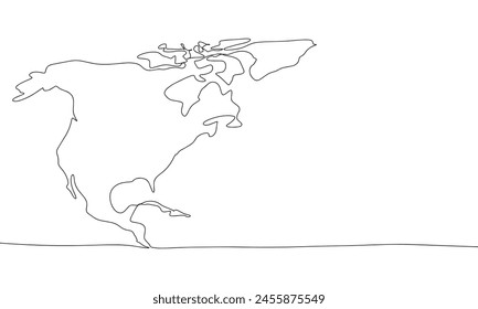 Norteamérica una línea continua. Line art América del Norte. Arte vectorial dibujado a mano.