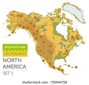 North America physical map elements. Build your own geography info graphic collection. Vector illustration