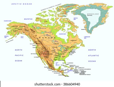 North America Physical Map Names Geographical Stock Vector (royalty 