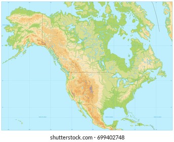 North America Physical Map. No text. Vector illustration.