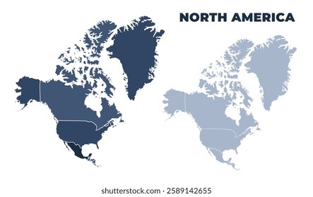 North America political map with states border outline