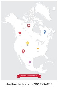 North America Political Map White Color and Icons. Highly detailed map. All elements are separated in editable layers clearly labeled. Vector