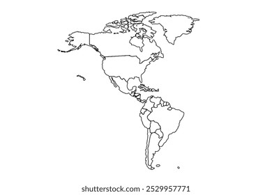 North America Political Map.Highly detailed map.line art vector illustration, line drawing map.