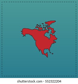 North America Red Vector Icon With Black Contour Line. Flat Computer Symbol On Blue Background 