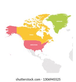 North America Region. Colorful Map Of Countries In Northern America. Vector Illustration.