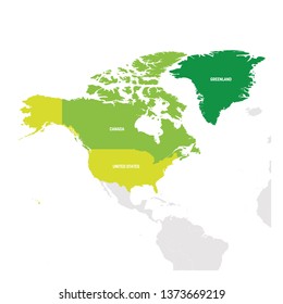 North America Region. Map of countries in northern America. Vector illustration.