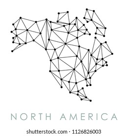 North America simple map vector - low-poly geometric style illustration. Connection network.