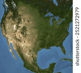 North America. A texture map of the spherical surface of the planet Earth in the region of the continent of North America.