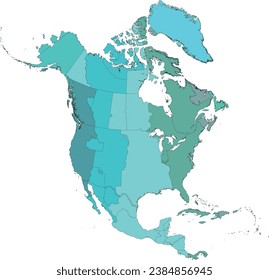 North America Time zone map in the projection of US National Atlas Equal Area