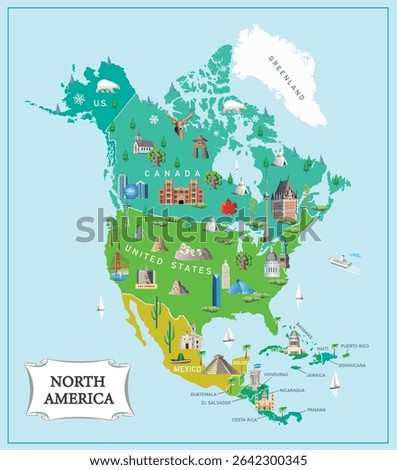 North America tourist map. Vector art illustration