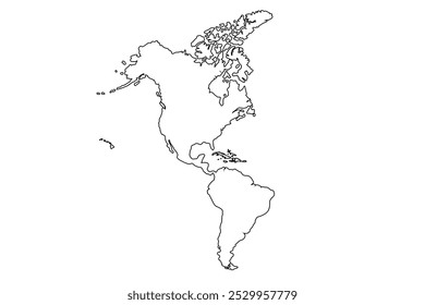 Mapa de Vector de América del Norte. Alta ilustración detallada con bordes y ciudades. Ilustración vectorial de arte de línea, mapa de dibujo de línea.