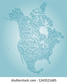 North america vector map made of turquoise dots