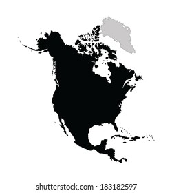 North America vector Map silhouette isolated on white background. High detailed.