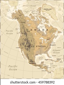 North America - Vintage Physical Map 