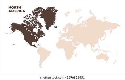 North America in world map-07, Map of North America, highlighted on the world map, North America on the world map, Satellite view, North America's location on the globe.