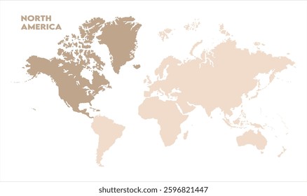 North America in world map-08, Map of North America, highlighted on the world map, North America on the world map, Satellite view, North America's location on the globe.