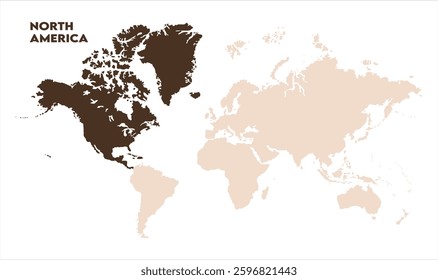 North America in world map-09, Map of North America, highlighted on the world map, North America on the world map, Satellite view, North America's location on the globe.