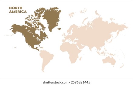 North America in world map-10, Map of North America, highlighted on the world map, North America on the world map, Satellite view, North America's location on the globe.