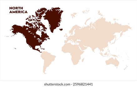 North America in world map-11, Map of North America, highlighted on the world map, North America on the world map, Satellite view, North America's location on the globe.