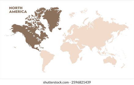 North America in world map-12, Map of North America, highlighted on the world map, North America on the world map, Satellite view, North America's location on the globe.