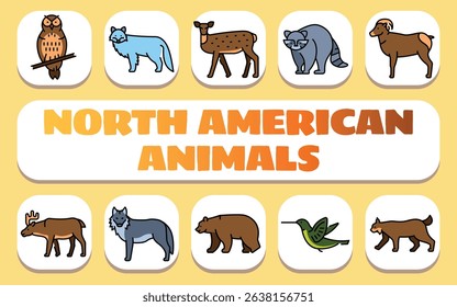 North american animals text concept. Shablon for presentation and Infographics. Minimal Clean Icons for Apps and Websites.