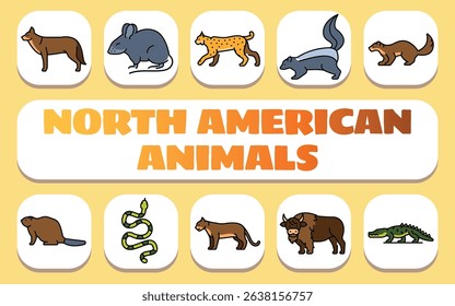 North american animals text concept. Shablon for presentation and Infographics. Minimal Clean Icons for Apps and Websites.