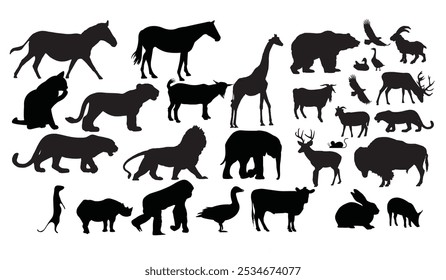 North American Animals. Vector illustration of wildlife. Wild animal collection isolated on white background.