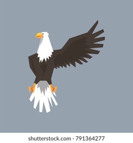 North American Bald Eagle character raising one wing, symbol of freedom and independence vector illustration