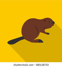 North American beaver icon. Flat illustration of North American beaver vector icon for web isolated on yellow background