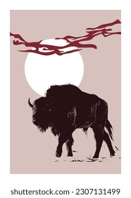 Das nordamerikanische Bison Porträt Vektorgrafik. Die größten Landtiere Nordamerikas und Europas, illustriert auf hellem Hintergrund.
