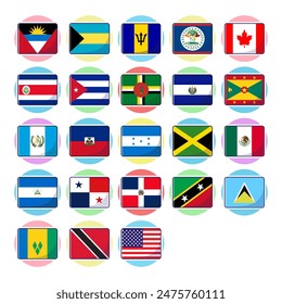 North american continent flags. Flat rectangle vector element design, travel symbols, landmark symbols, geography and map flags emblem.