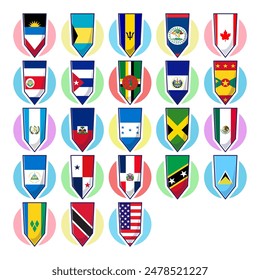 North american continent flags. Flags vector element design, travel symbols, landmark symbols, geography and map flags emblem.